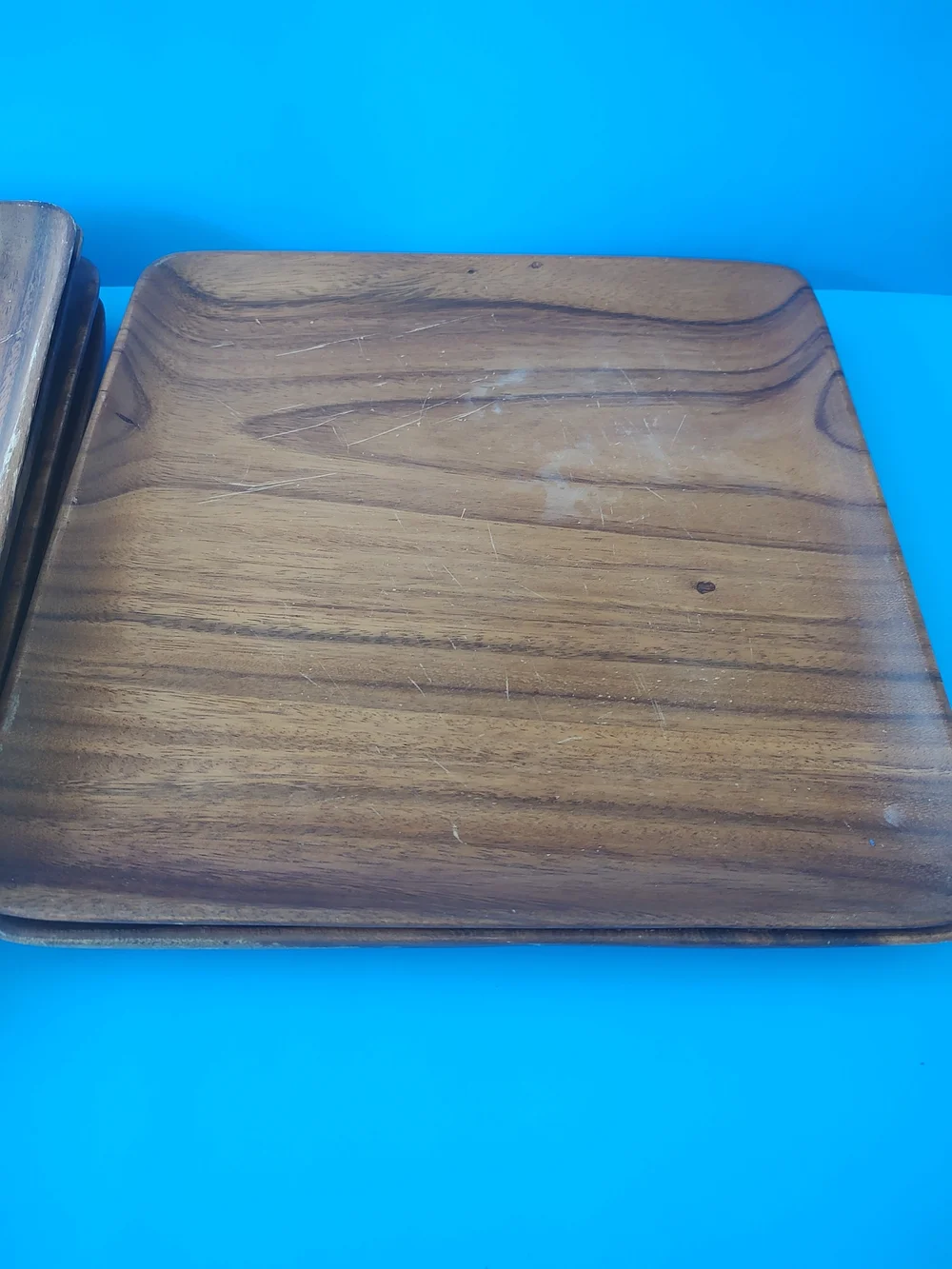 Stack of Wooden Square Serving Trays Vintage - Brown